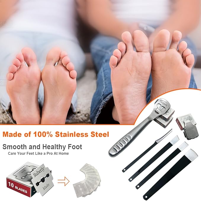 36 Pcs Callus Shaver for Feet Set, (1Stainless Foot File &1 Foot File Heads & 30 Replacement Slices Blades & 4 Pedicure Knife), Professional Callus Remover for Feet Tools for Wet and Dry Feet