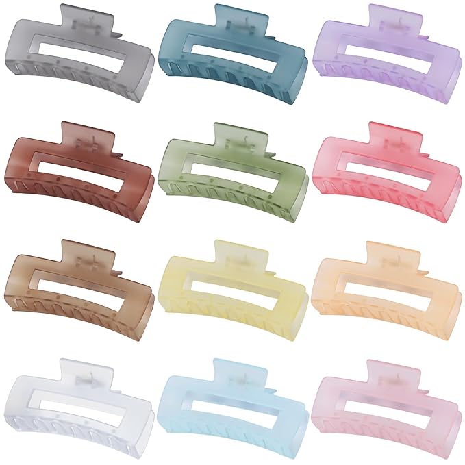 Sisiaipu 4.1 Inch Large Jumbo Jaw Square Clips for Thick Hair - 12 Pcs Bulk Hair Accessories for Women and Girls - Ice Cream