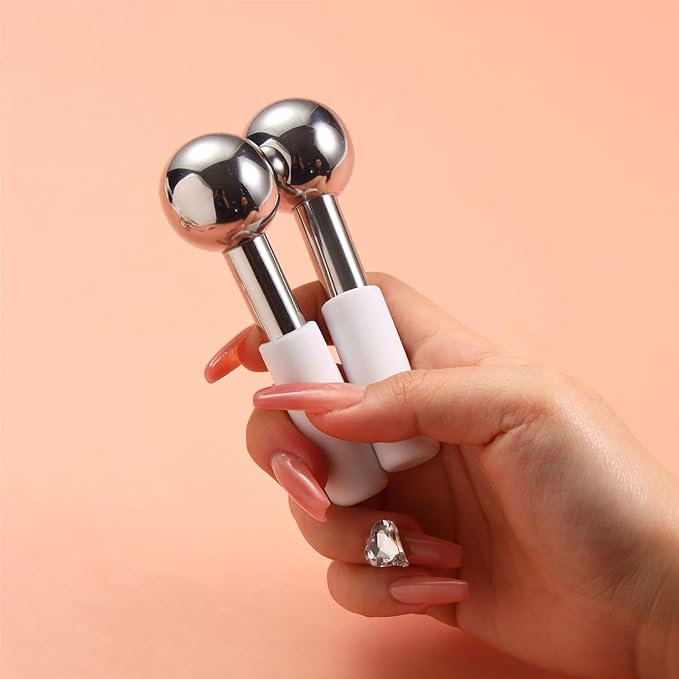 2pcs Stainless Steel Ice Globes for Face & Eyes, Cooling Massager Face Roller for Puffiness Relief, Dark Circles Tighten Pores, Facial Relaxation Skin Care Tools
