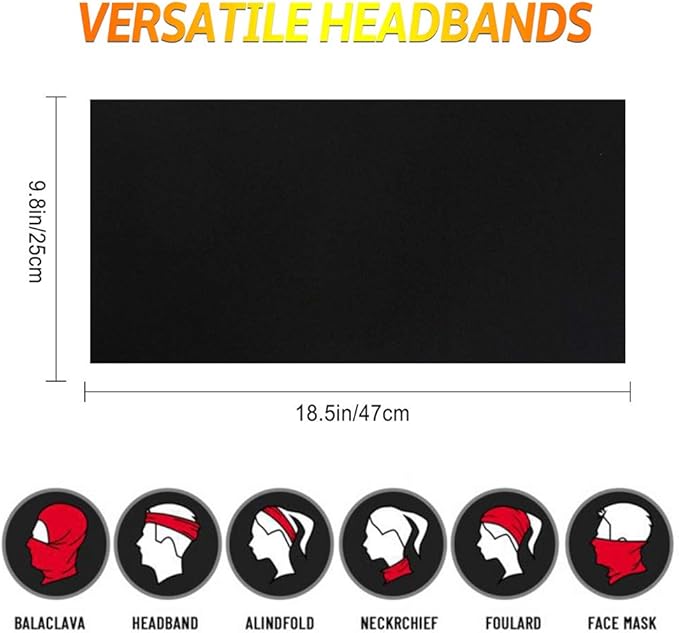 Venswell Neck Gaiter Face Mask Men Women,Seamless Bandana Rave Face Cover Scarf Mask,Balaclava,Headband, Head Wrap,Headwear (A-Solid Black Series)