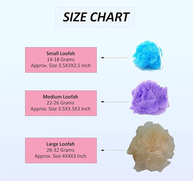 Loofah Lord 20 Small Full Bodied Quality Bath or Shower Sponge Loofahs Pouf Mesh Assorted Colors Wholesale Bulk Lot