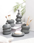 Bathroom Accessory Set 5PCS, Ceramic Bathroom Accessories Set, Irregular Shape Small Bathroom Sets Accessories Complete, Home Apartment Minimalist Decor Vanity Countertop, ANTIS'S HOME (Grey)