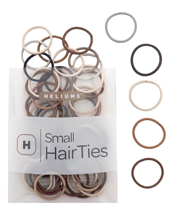Heliums Small Hair Ties - Mix - No Damage Mini 1 Inch Reusable 2mm Elastics for Thin Hair and Kids, Neutral Ponytail Holders - 48 Count (Neutrals Mix)