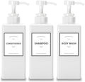 YACEYACE 16.9oz Set of 3 White Shower Dispensers with Labels, Refillable for Shampoo, Conditioner, Body Wash