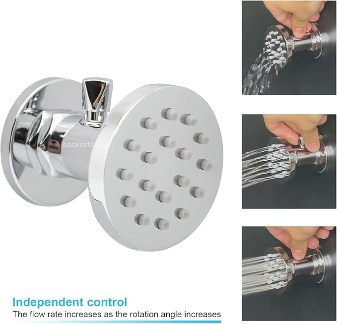 Brass Shower Body Jets with Adjustable Flow, Massage Spa Polished Chrome Round Body Spray Shower Side Wall Sprayer Head Jets, 4 pcs, Water Saving