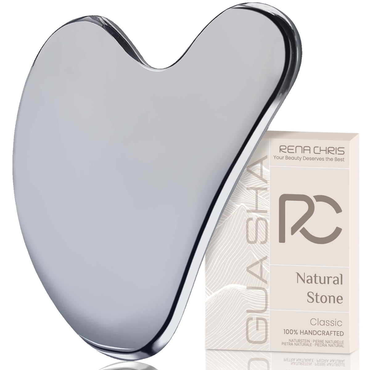 Rena Chris Gua Sha Facial Tools: Natural Jade Stone Guasha Tool for Face Acupuncture Therapy, Facial Massager for Jawline Sculpting and Puffiness Reducing (Mint Green)