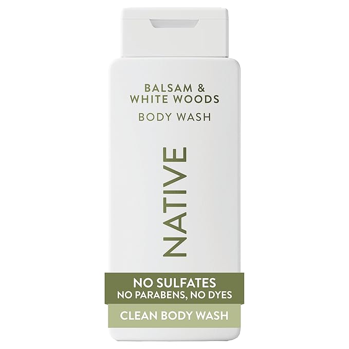 Native Body Wash Contains Naturally Derived Ingredients | For Women & Men, Sulfate, Paraben, & Dye Free Leaving Skin Soft and Hydrated | Balsam & White Woods 18 oz
