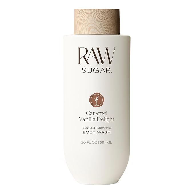 RAW SUGAR Caramel Vanilla Delight Gentle & Hydrating Body Wash, 20 Fl Oz (Pack of 1), Moisturizing & Indulgent Bath & Shower Gel, Vegan, Formulated without SLS/SLES & Parabens