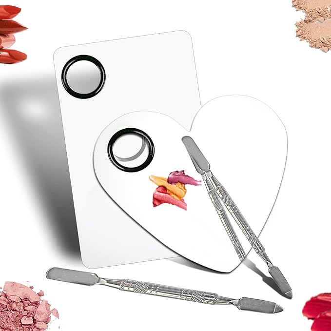 Penugo Upgrade Mixing Makeup Palette, Heart Stainless Steel Cosmetic Palette with Spatula Tool, Nail-art Mixing Palette for Cosmetic Pigment Blending