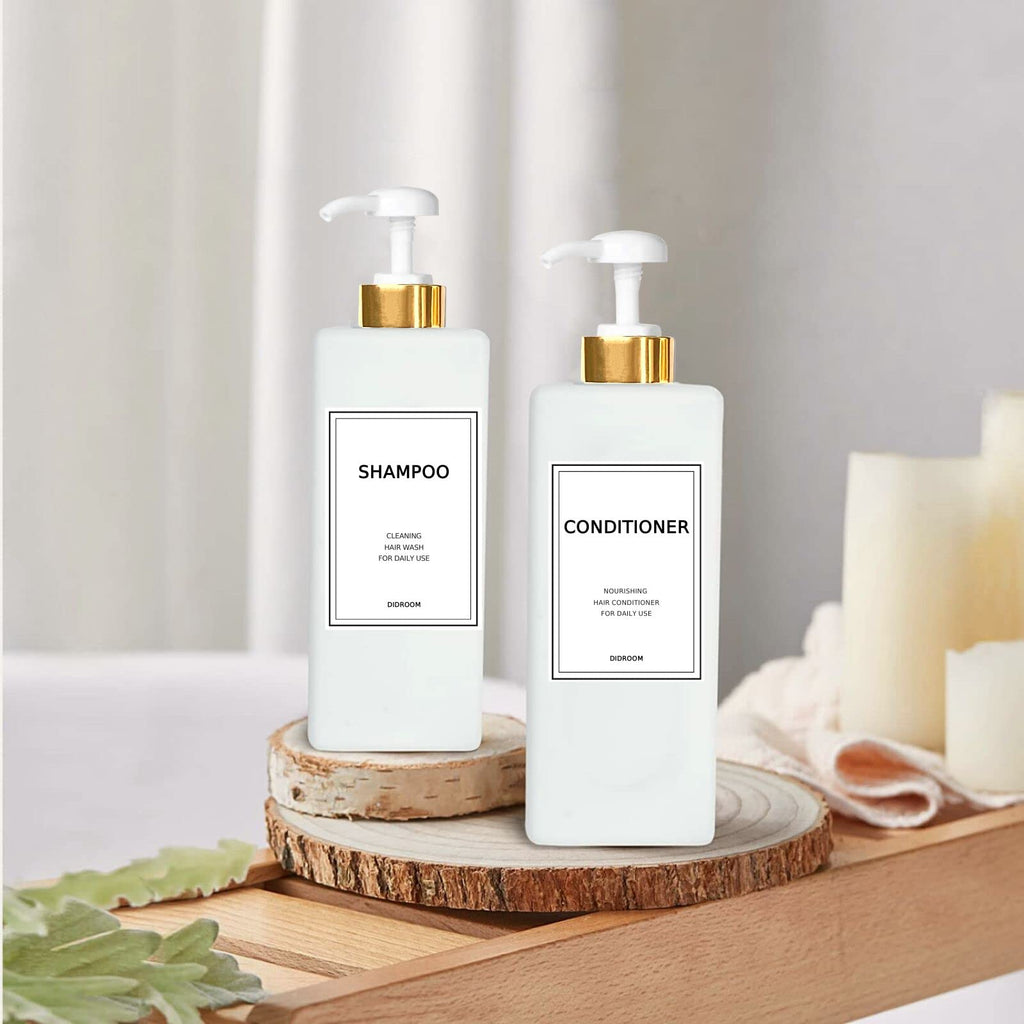 Modern Silver Shampoo and Conditioner Dispenser (21 oz, Pack of 3) Refillable Pump Bottle Set Empty Shower Plastic Bottles with Pump for Bathroom Body Wash Soap and Shower (Gold)