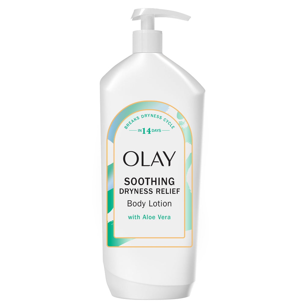 Olay Body Lotion for Women, Soothing Dryness Relief, 24hr Moisturizing & Deep Hydration, Absorbs Instantly, Penetrating Vitamin B3 Complex, For All Skin Types, Aloe Vera Scent, 18 fl oz
