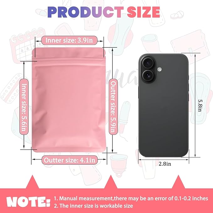 Disposable Sanitary Hygiene Disposal Bags for Bag Period Tampon Napkin Trash, 100pcs, Discreet Privacy Cover, Stylish Look, Self-Adhesive Seal,Portable for Purse, Bathroom, School, Travel(Pink)