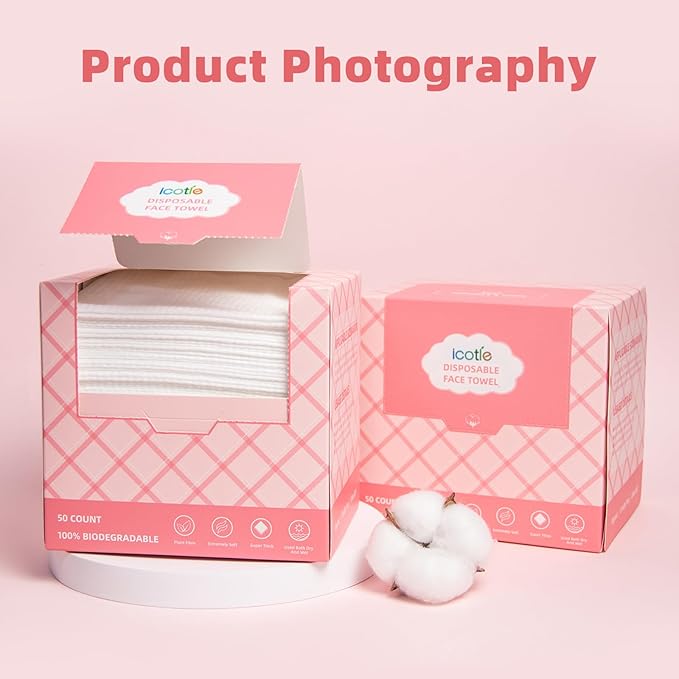 ICOTLE Disposable Face Towels, 10"×12" Facial Towelettes Disposable, Makeup Remover Dry Wipes for Sensitive Skin, Makeup Removing, Cleansing, Nursing, Travel