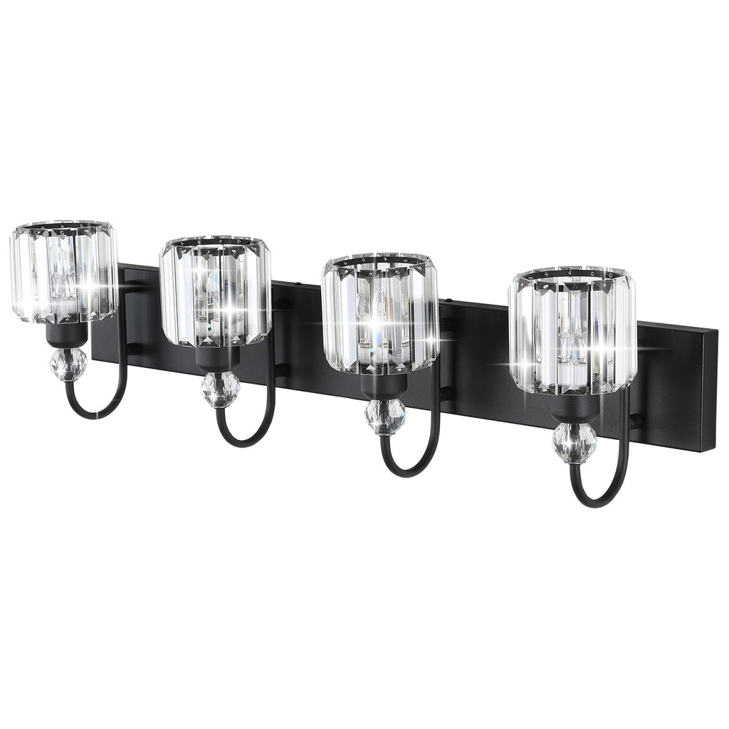 Ralbay Modern Black Vanity Light - 4-Light Crystal Bathroom Wall Light Fixtures in Matte Black