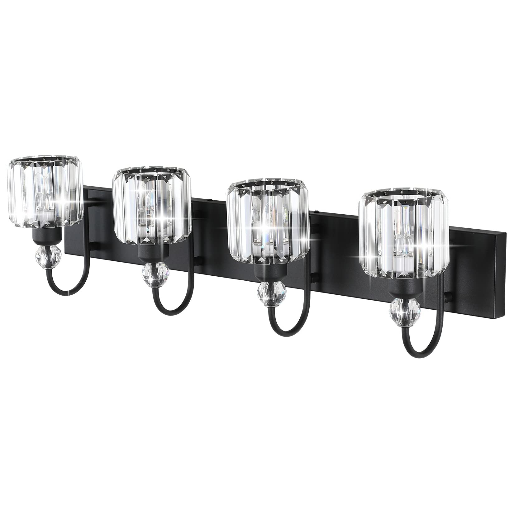 Ralbay Modern Black Vanity Light - 4-Light Crystal Bathroom Wall Light Fixtures in Matte Black