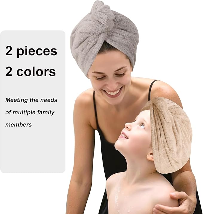 Microfiber Hair Drying Towel Wrap for Women, Hair Turbans Towel for Wet Hair,turbie Twist Hair Towels(The Color of the Picture is for Reference only) (Gray,Brown)