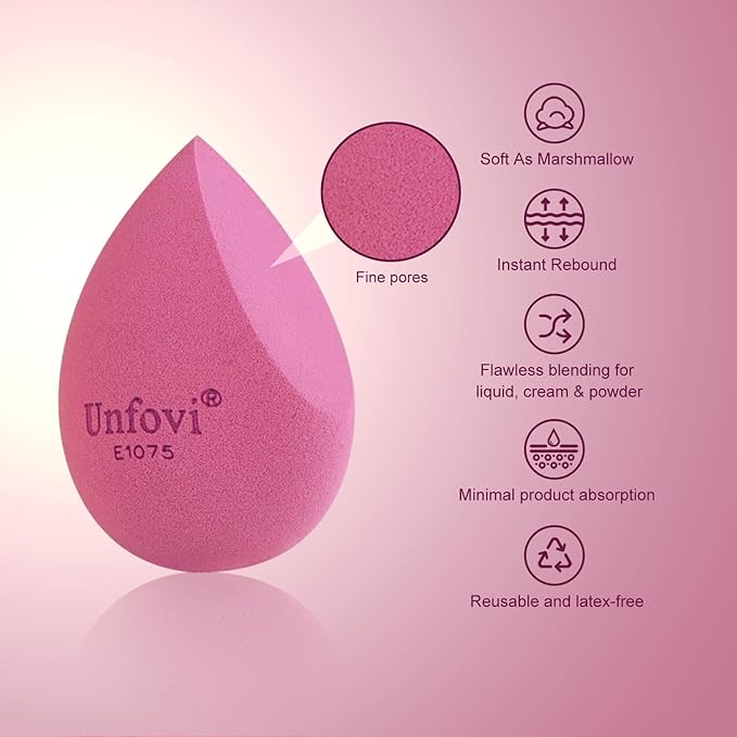 Makeup Sponge Set (4 Shapes 7 pcs) - Latex-Free Blending Sponge for Liquid, Cream & Powder, Soft Reusable Beauty Sponge for Wet/Dry Application, Face Foundation Blender (Rose Red)