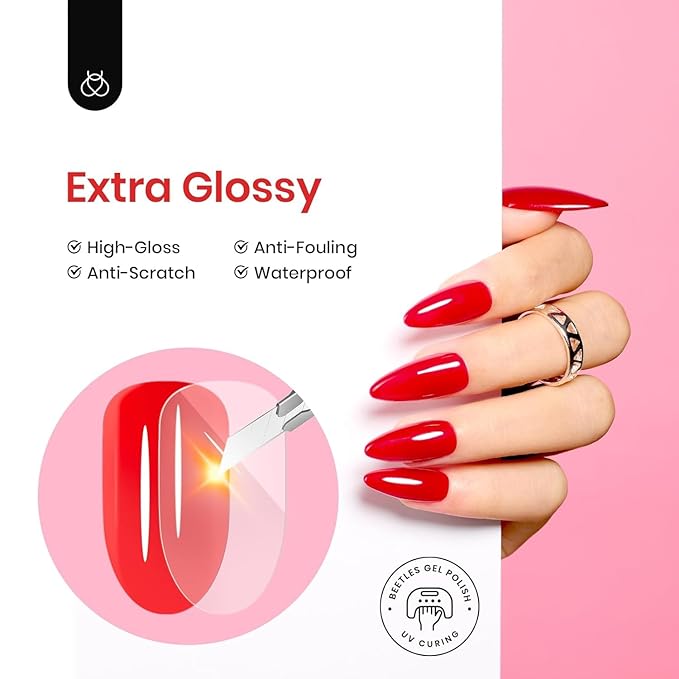 Beetles Extra Glossy Gel Top Coat - 15ml Clear No Wipe Top Coat Gel Polish High Shine Long Lasting Nail Surface Protection Manicure Summer Gifts for Women