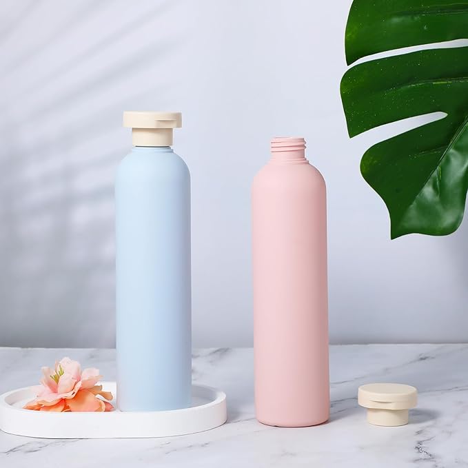 Molain 2-Pack Squeeze Bottles, 260ml Plastic Refillable Travel Containers with Flip Cap - Leak Proof for Shampoo, Creams, Lotion, Conditioner (Blue + Pink)