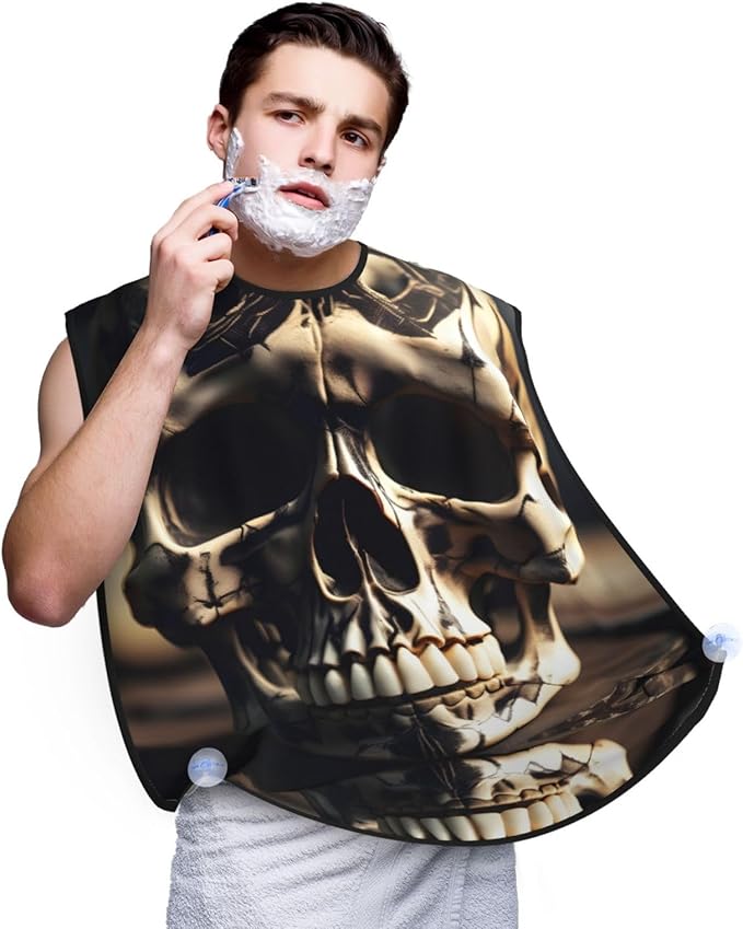 Skull Rock Roll Skeleton Bone Print Beard Bib Apron For Men, Beard Hair Catcher For Men Shaving Trimming,Beard Cape Cloth