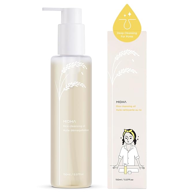 MIDHA Rice Cleansing Oil 5.07fl.oz/150ml, Gentle Makeup Remover, Hydrating & Lightweight – Plant-Based, Moisturising First-Step Cleanser for Balanced Skin with Residue-Free, Sebum Care Formula