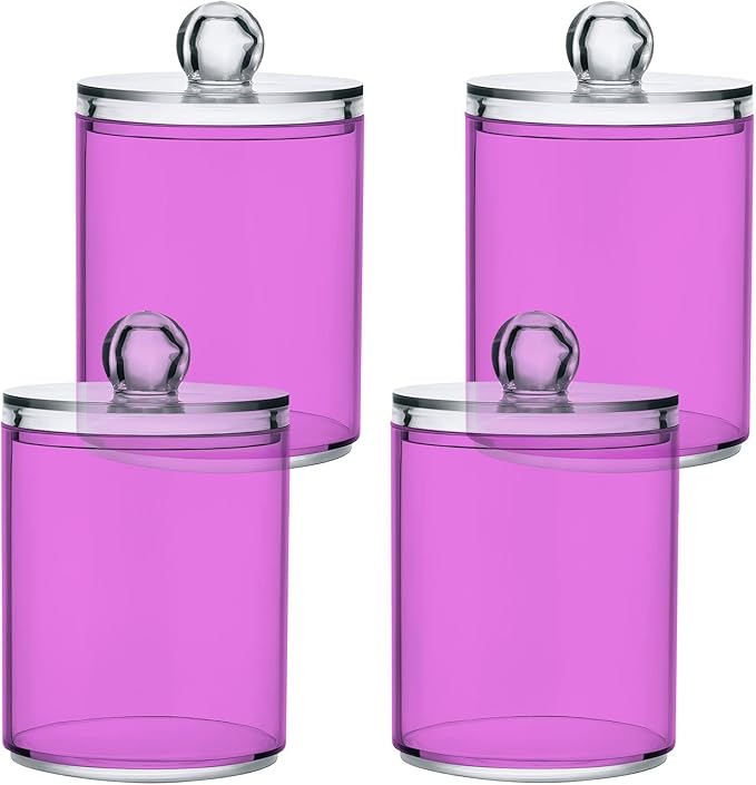 Orchid Qtip Holder Organizer Dispenser Cotton Swabs Cans Plastic Jars with Lid Set 2 Pack Bathroom Storage Canister for Cotton Ball Floss Cotton Pads