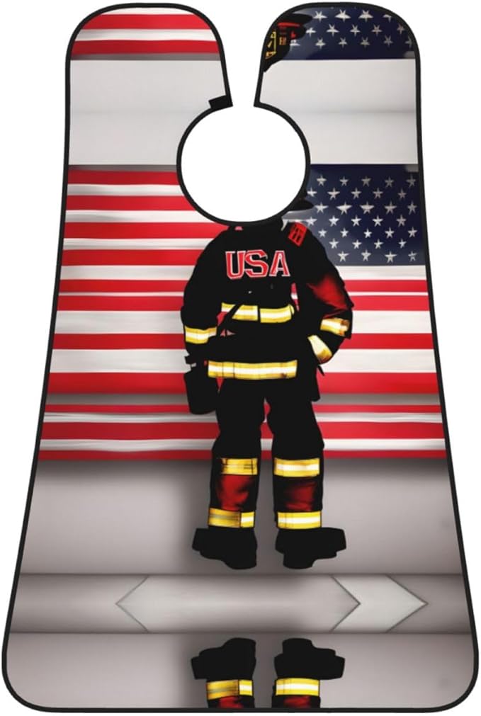 Red Stripe Firefighter Usa Flag Print Beard Bib Shaving Apron, Beard Hair Trimming Cape Gift For Dad