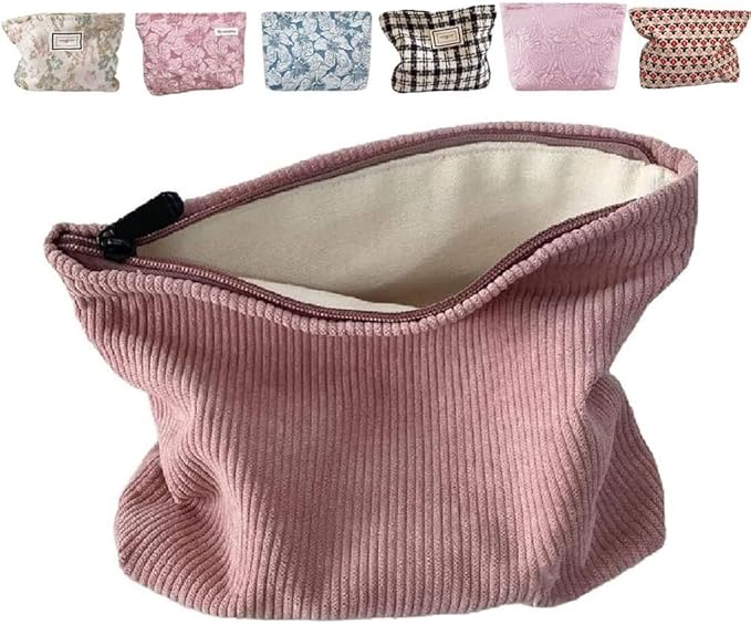 SxoSyo Corduroy Makeup Bags, Cosmetic Bag Purse, Pink