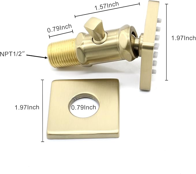 Solid Brass Square Shower Body Sprays with On Off Switch Brushed Gold Shower Jets 6 Pcs Massage Nozzle Jet Wall Mount, Flow Can Be Controlled, Showerhead Can Swivel