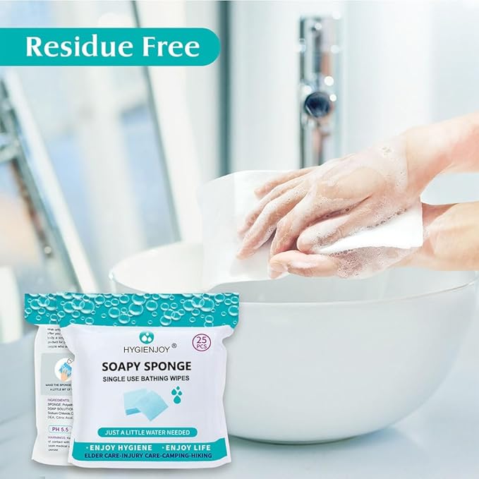 HYGIENJOY--Rinse Free Bathing Wipes (50-counts) Body Wipes For Adults Bathing--Extra Thick,No Residue Shower Wipes for Adults no rinse,For the Elderly,For the Injured,For the Bedridden,Also For