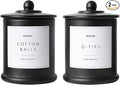 Qtip Holder & Cotton Pad Dispenser, Bathroom Organizer and Storage Canisters, 16oz Glass Apothecary Jars for Kitchen, Restroom - Home Decor Accessories, Room Decor Aesthetic (2 Pack, Black)