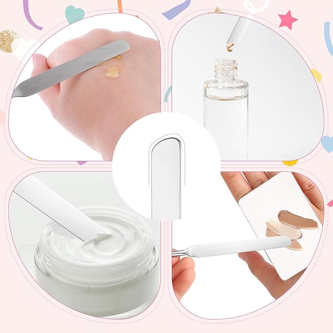 JJUNW 3 pcs Makeup Spatula Foundation Spatula, Stainless Steel Facial Beauty Spatula, Tiny Makeup Palette Mixer Face Cream Applicator Cosmetic Mixing Tool for Even Application Foundation Double Edged