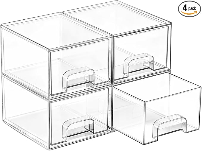 Vtopmart 4 Pack Small Clear Stackable Storage Drawers for Desk, Countertop