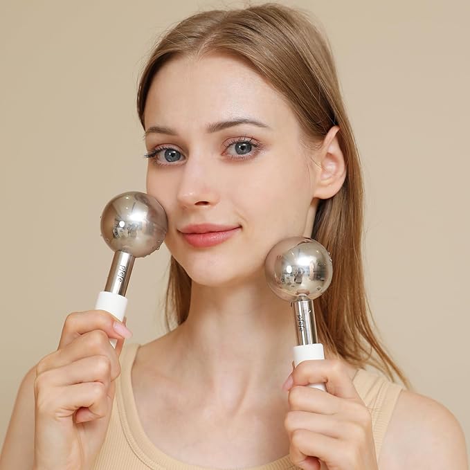 Ice Globes and 360 Rotating Ice Globes for Face & Eyes, Unbreakable Stainless Steel Cryo Sticks for Beauty Routines, Facials Cold Roller Cooling Globes for Puffiness, Wrinkles, Dark Circles, Headaches