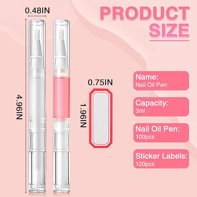 DupakSYS 3ml 100Pcs Nail Oil Pen, Empty Cuticle Oil Pen For Nail Growth