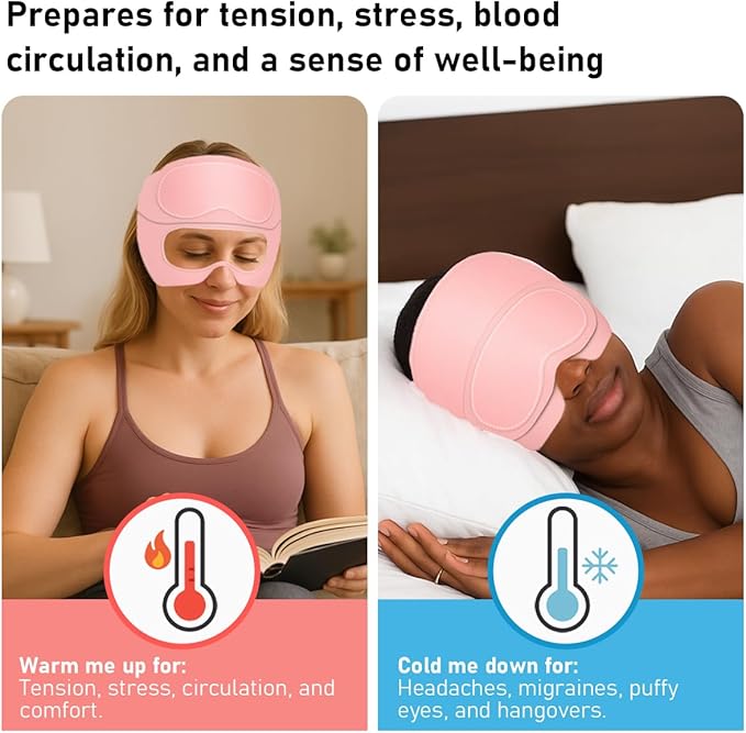 Migraine Relief Cap with Adjustable Eye Mask & Cooling Gel - 360° Compression Headache Hat for Hot & Cold Therapy, Natural Tension and Stress Relief