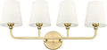 4-Light Bathroom Light Fixtures, Brushed Gold Vanity Lights with Flared Beige Fabric Shade, 28 Inch Wall Sconce, Vintage Sconces Wall Lighting for Hallway Bedroom, VL837-BG-B-4