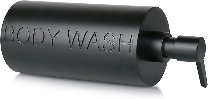 Indecor Home Matte Black Body Wash Dispenser Luxurious Refillable Pump Bottle with Embossed Text, Durable Construction for Bathroom and Shower