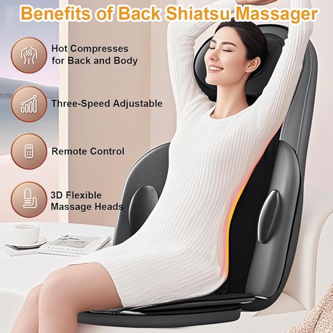 Lvrunben Shiatsu Back Massager with Heat, Electric Massage Cushion for Body
