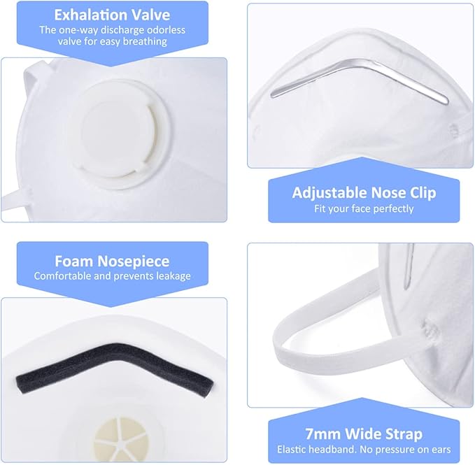 GIKO N95 Respirator Masks - 15Pcs NIOSH Certified Safety Masks Cup Particulate Respirator Mask with Breathing Valve for Adult, Men, Women, White