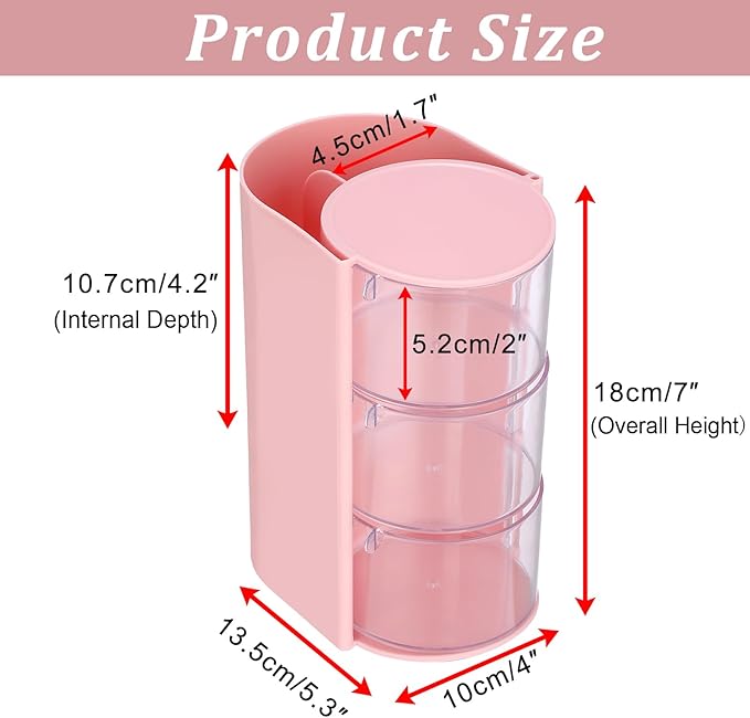 GUSHBIN Hair Accessories Organizer with Hair Brush Holder Spinning Cosmetic Storage Case for Makeup Sponge Plastic Desktop Organizer, 3-Layer Pink