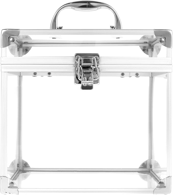 Fizocosisto Makeup Box,Clear Cosmetic Case with Latches and Handle Large Capacity Toiletry Organizer Box Travel Makeup Tools for Vanity Bathroom Counter Dresser(silver)
