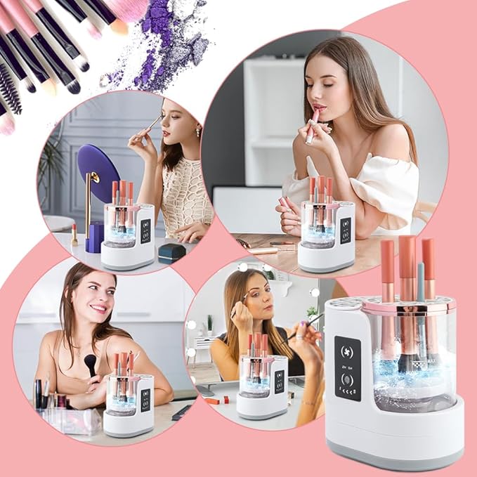Electric Makeup Brush Cleaner Machine, 3 in 1 Automatic Makeup Brush Cleaner with Brushes Dryer for Most Size Beauty Brushes Set(White,Size:6.8inch)