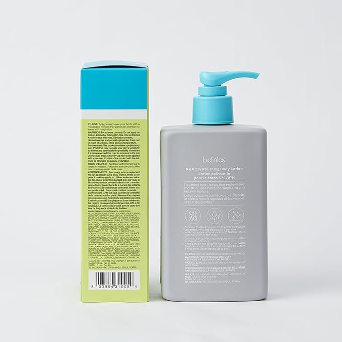 b.clinicx Skin Polishing Body Lotion (10.14 fl oz / 300ml) - Exfoliating Body Lotion With PHA 5%, Resurface Bumpy Skin, Lightweight Moisturizing Body Cream, Korean Skin Care
