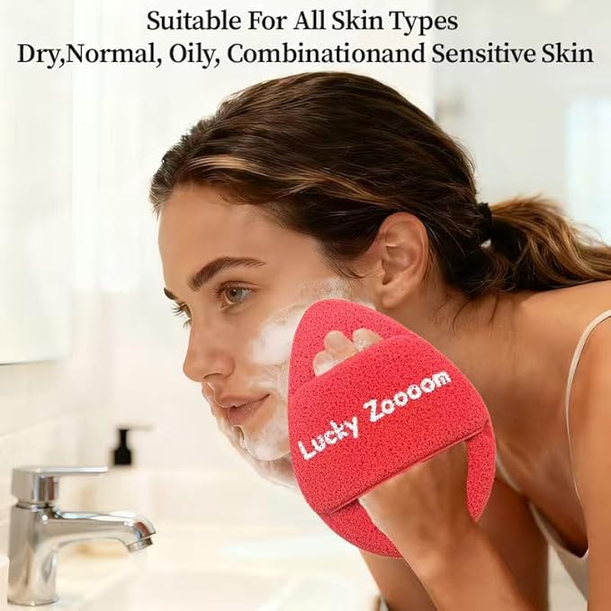 Large Face Sponges for Cleansing with Storage Clips Red Cleansing Puff,5.9 in x 4.3 in,Reusable Hydrophilic Polyurethane Facial Sponges for Face Wash, Reusable Makeup Remover Exfoliating Pads