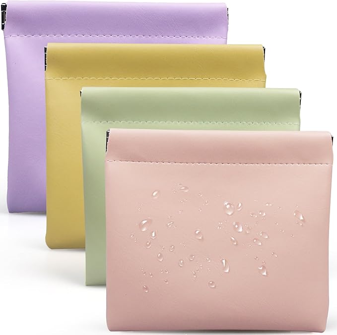 Muswelf 4 Pack 4.7"×4.7" Small Makeup Pouches, Soft Snap Closure Purse Pouches, Mini Travel Cosmetics Pouches, Coin Pouch, Lipstick Case, Little Organizer Pouches for Women