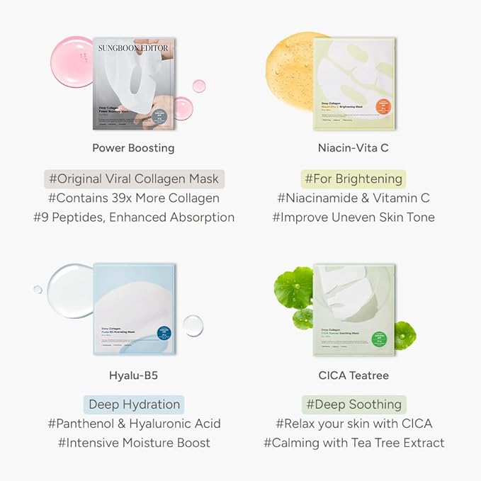 SUNGBOON EDITOR Deep Collagen HyaluB5 Overnight mask, Real Collagen 2,160,000ppb & Panthenol, Glass Skin, Moisture, Firming for Dry Skin, Face Masks, Real TikTok Viral, Korean Skin Care, 37gx1ea