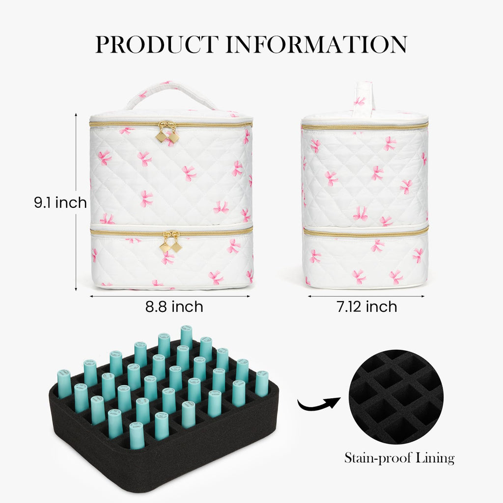 hibear Nail Supplies Organizer Nail Polish Storage Holds 30 BottlesNail Polish Storage Holds 30 Bottles Nail Kit Case Makeup Bag Vanity Case for Women (bow-3)
