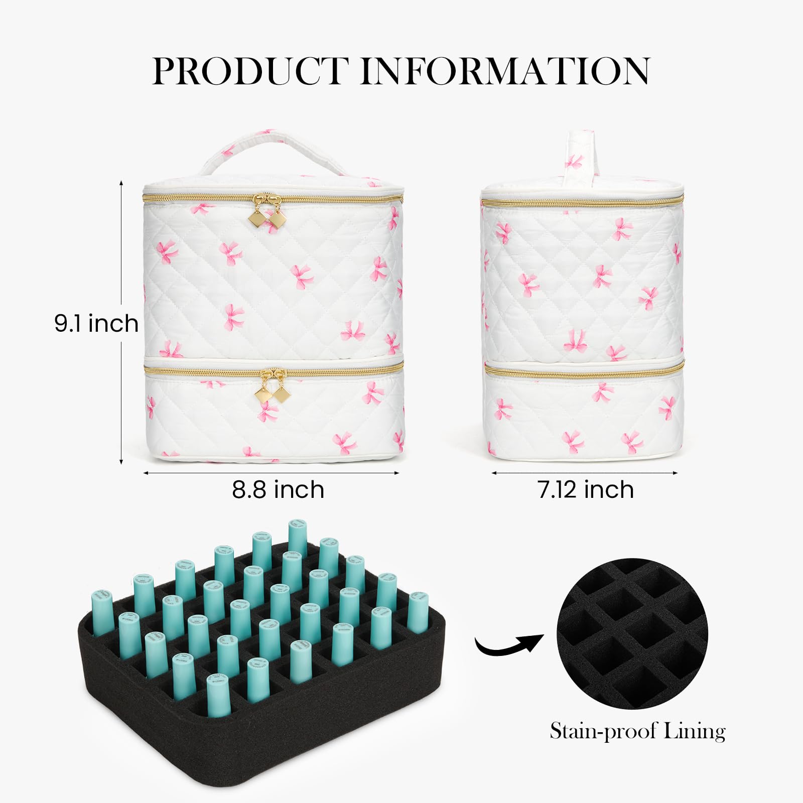 hibear Nail Supplies Organizer Nail Polish Storage Holds 30 BottlesNail Polish Storage Holds 30 Bottles Nail Kit Case Makeup Bag Vanity Case for Women (bow-3)
