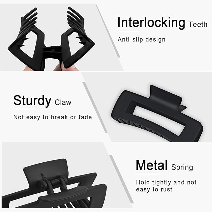 Black Hair Claw Clips Large Hair Clips for Women Girls, 4.2'' Matte Rectangle Hair Clips for Thick Hair, 2 Packs (Black& Brown)